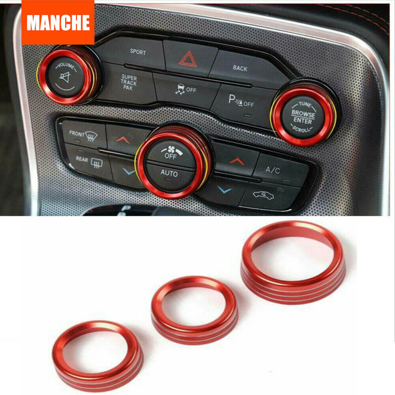 3× AC&Audio Switch Decor Knob Trim Ring For Dodge Challenger/Charger 15+Silver