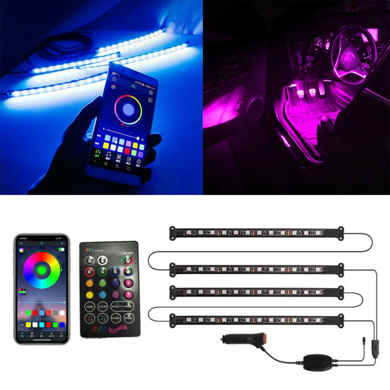 Multi Color Phone APP Wireless Music Control LED Strip Lights Car Interior Kit