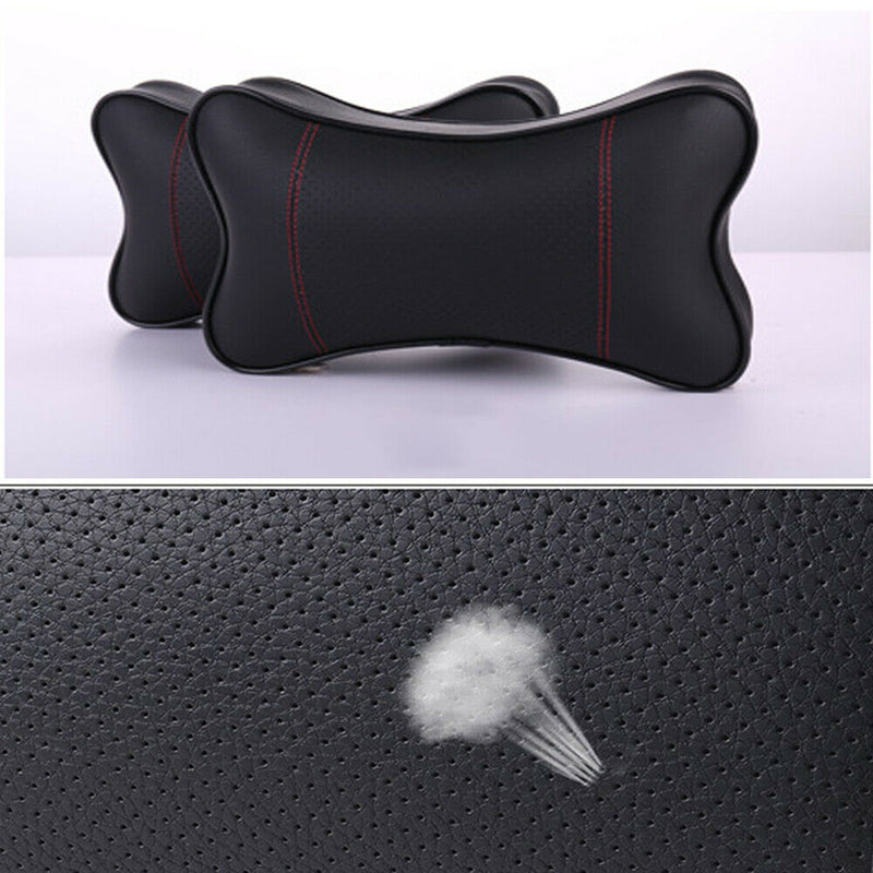 Pair Black Real Leather Car Seat Neck Cushion Pillow For Mercedes-Benz US