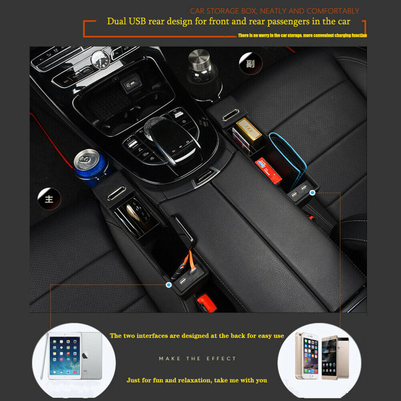 USB Car Seat Gap Catcher Filler Storage Box Cup Pocket Organizer Holder