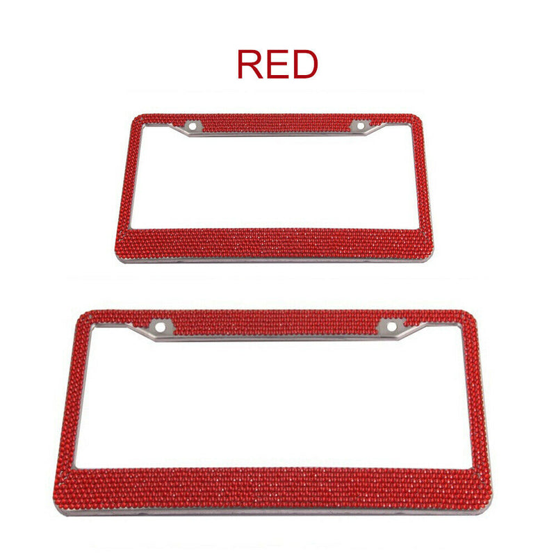 1 pcs Metal Diamond Bling Glitter License Plate Frame Tag Cover Screw Caps Red