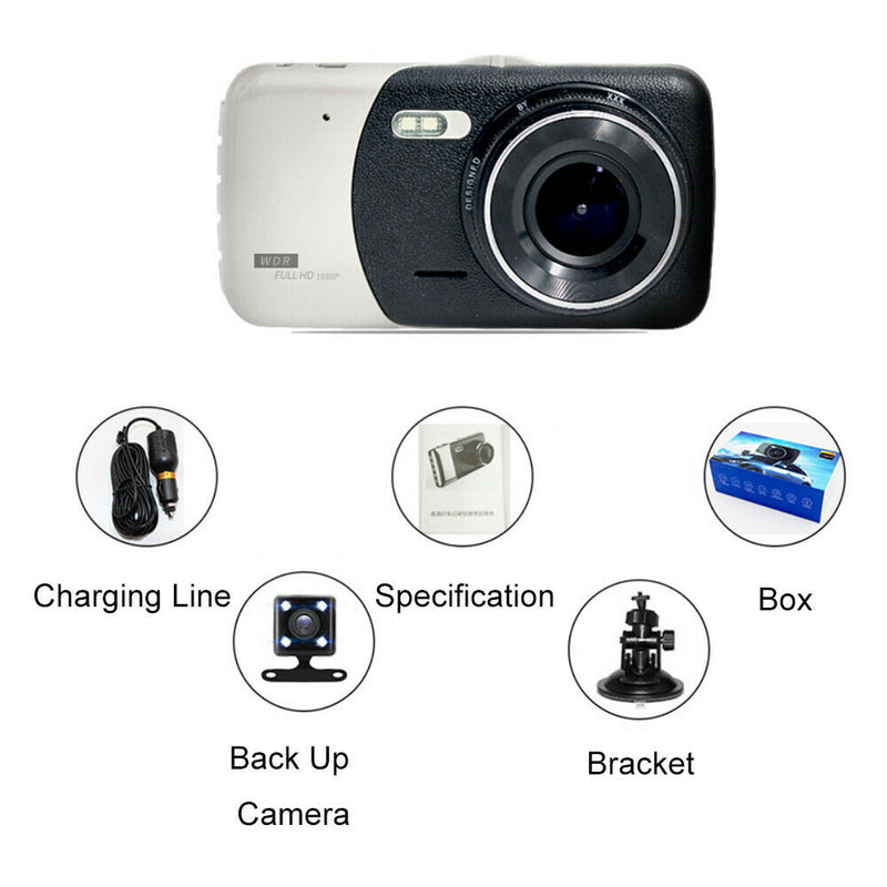 1080P Dual Lens Car DVR Dash Cam Front Rear Camera Dashboard Video Recorder 3.8