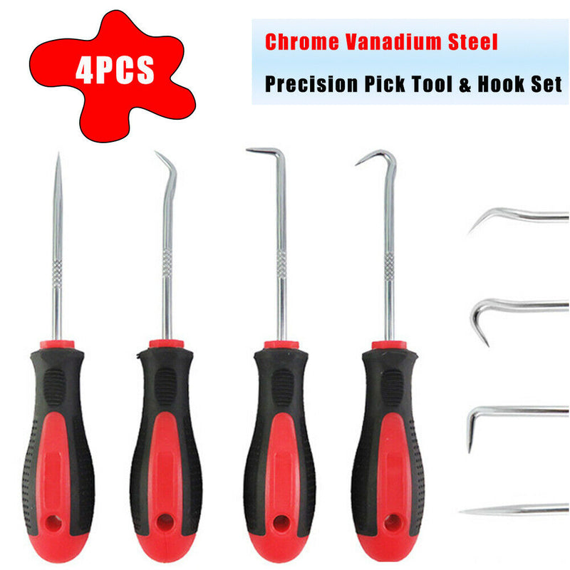 New Red 4PCS Chrome Vanadium Steel Precision Pick Tool & Hook Set US