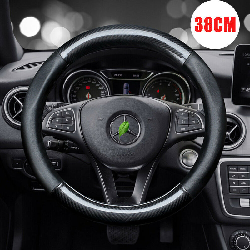 Carbon Fiber Pattern Car Steering Wheel Cover Leather 38cm fit for KIA Black