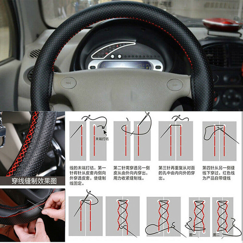 Car Truck Genuine Leather Steering Wheel Cover With Needles and Thread DIY