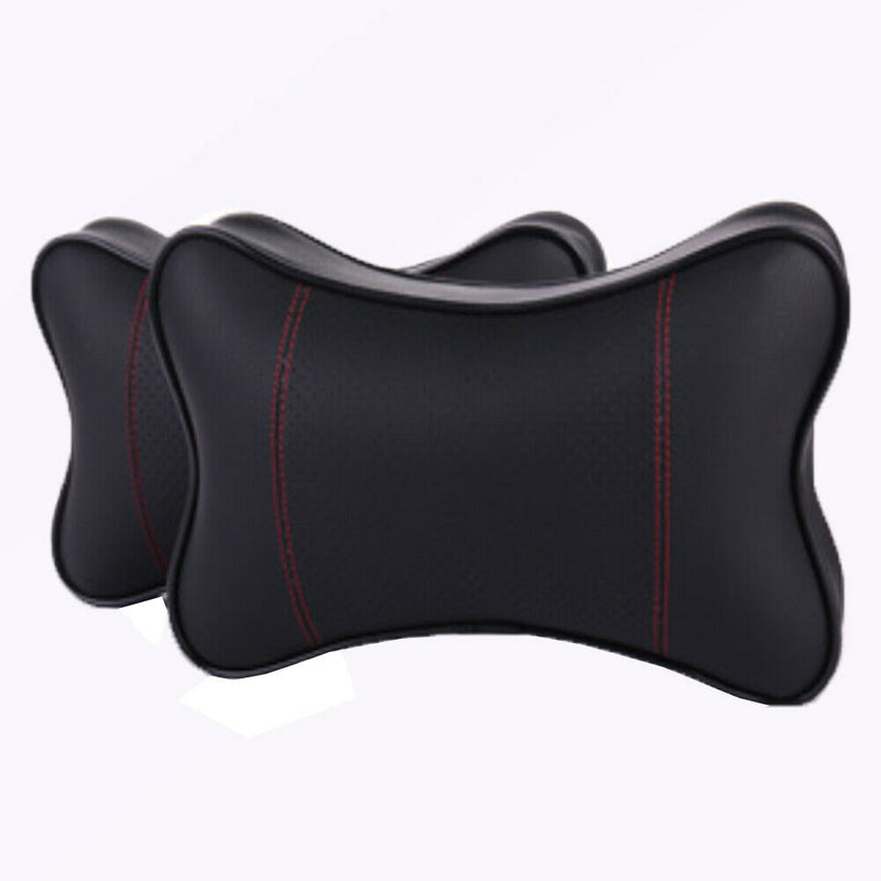 Pair Black Real Leather Car Seat Neck Cushion Pillow For Mercedes-Benz US