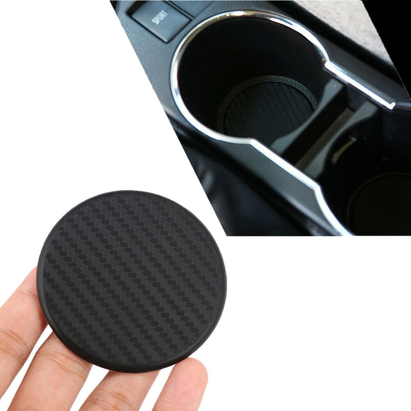 2x Auto Car Accessories Water Cup Slot Non-Slip Carbon Fiber Look Mat Black NEW
