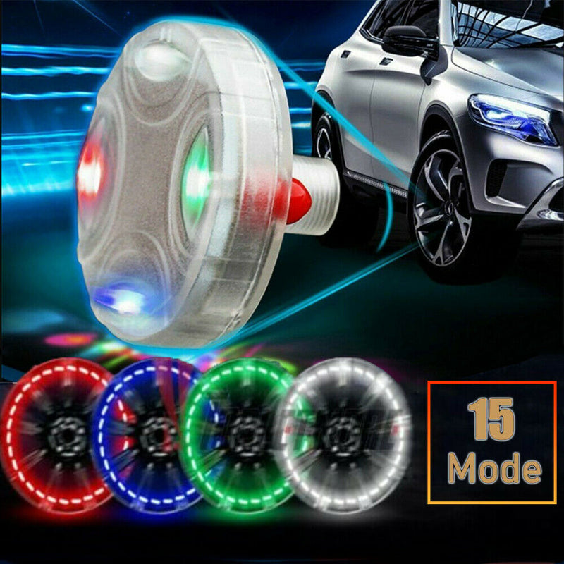 15-Mode Solar Energy Colorful LED Wheel Tyre Tire Air Valve Stem Cap Light