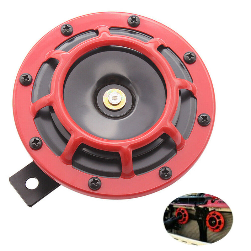 2Pcs Compact Electric Loud Blast Red Grille Mount Super Tone Hella Horn Kits 12V
