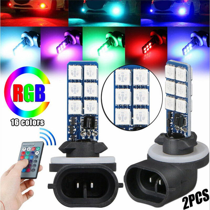 2pcs 881 5050 Colourful LED RGB Car Headlight Fog Lights Lamp Bulb Accessories