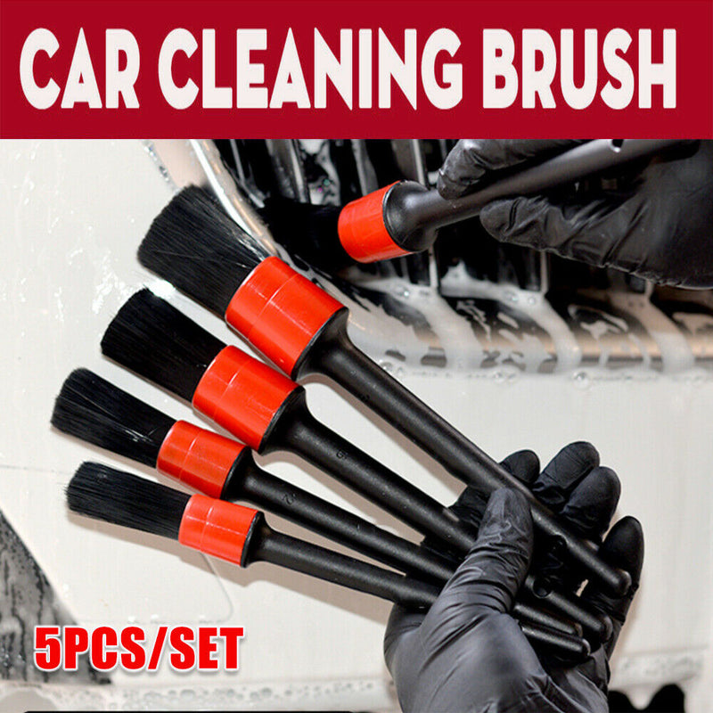 5PCS Auto Car Detailing Brush Cleaning Natural Boar Multi-function Hair Brushes
