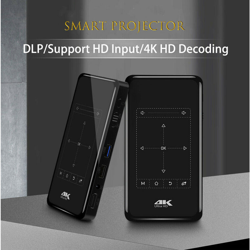 1×Mini Android 9.0 Projector DLP HDMI USB Wifi HD 4K Home Cinema Lumens HDMI