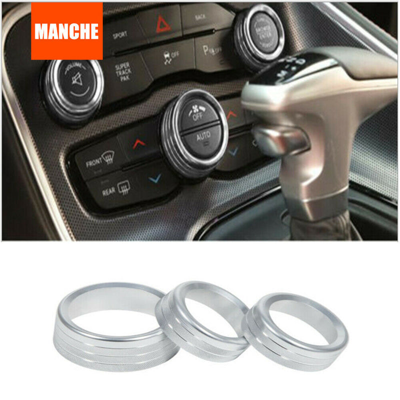 3× AC&Audio Switch Decor Knob Trim Ring For Dodge Challenger/Charger 15+Silver