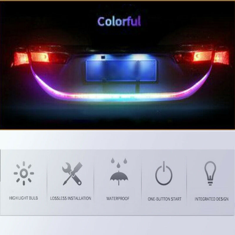 LED Car Rear Trunk Tailgate Strip Light Brake Drive Turn Signal RGB Flow Lamp
