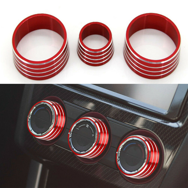 3x Red Aluminum AC Climate Control Switch Button Knob Ring Cover For Honda Jazz