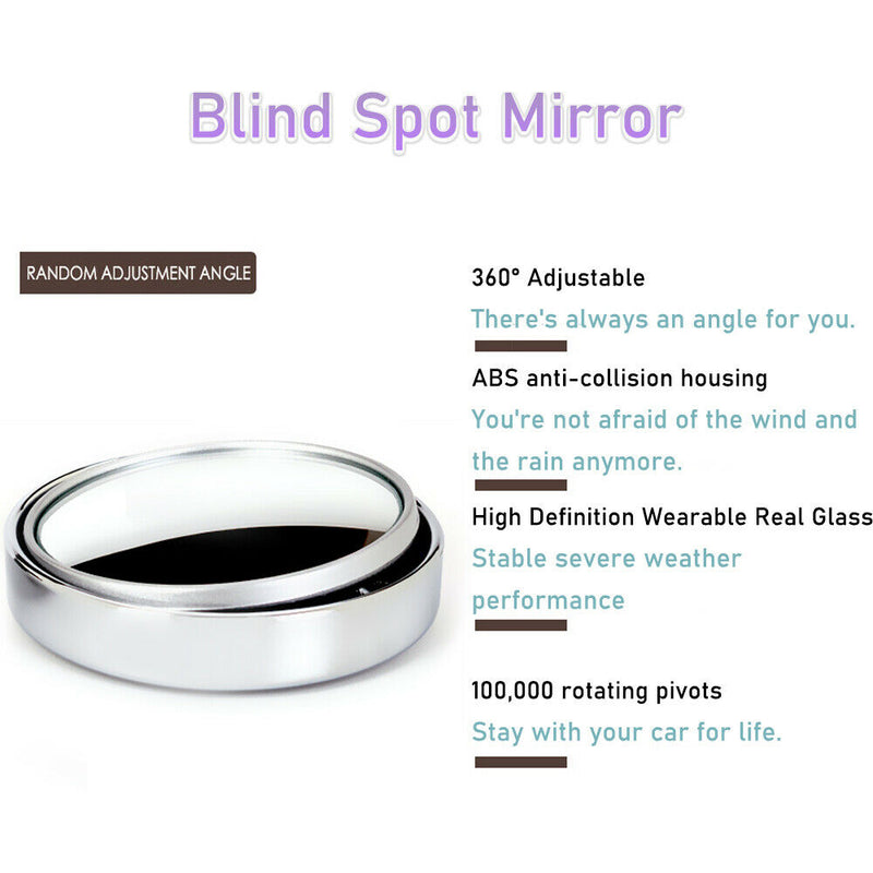2Pcs 360° Round Blind Spot Mirror Glass Frameless Convex Rear View Mirror HD