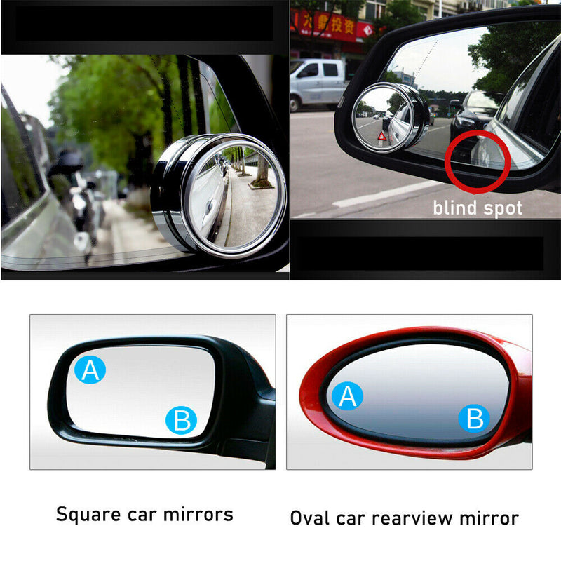 New 2Pcs 360° Round Blind Spot Mirror HD Glass Frameless Convex Rear View Silver