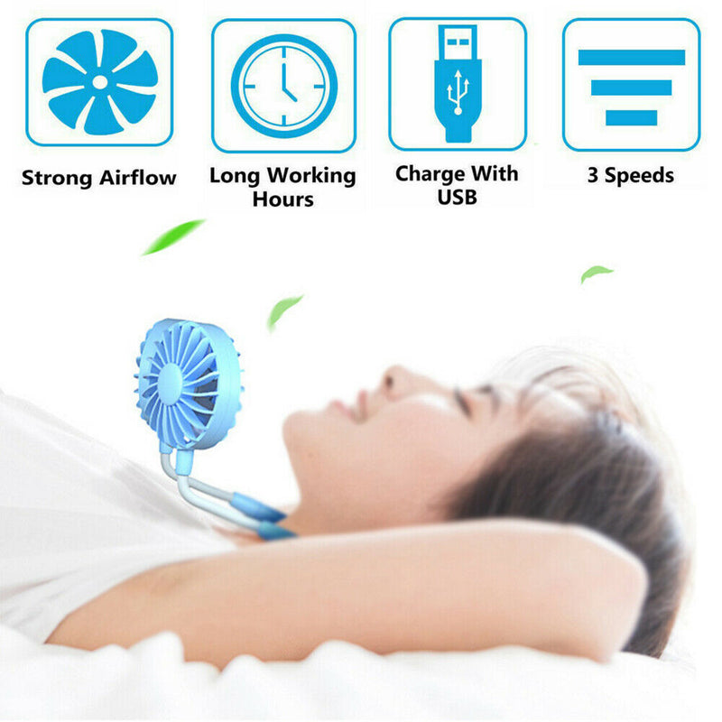 Portable Neck-mounted 360° Rotating USB Rechargeable Sport Mini Dual Cooling Fan