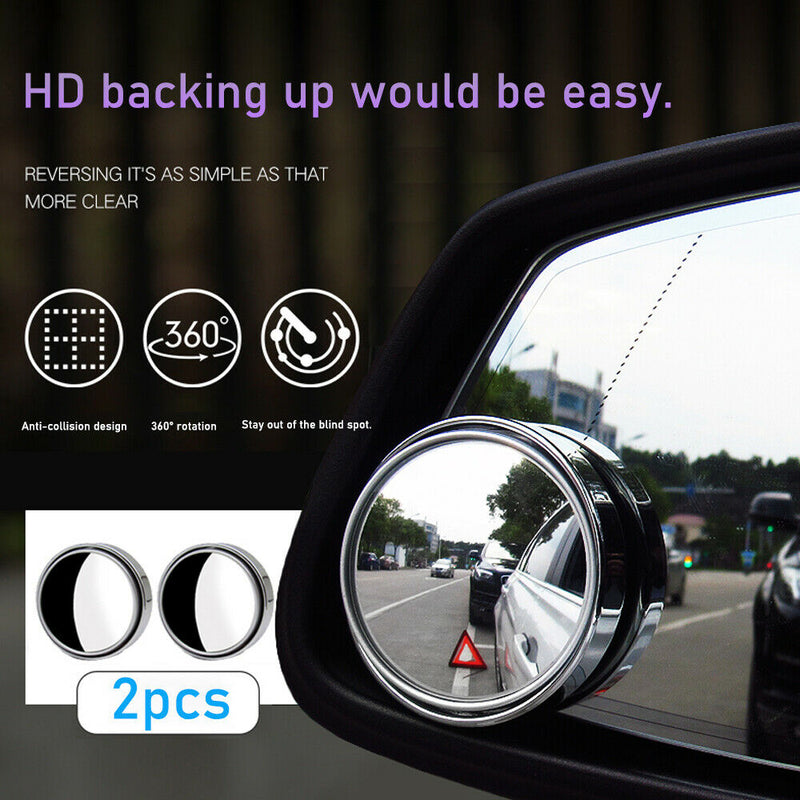 New 2Pcs 360° Round Blind Spot Mirror HD Glass Frameless Convex Rear View Silver