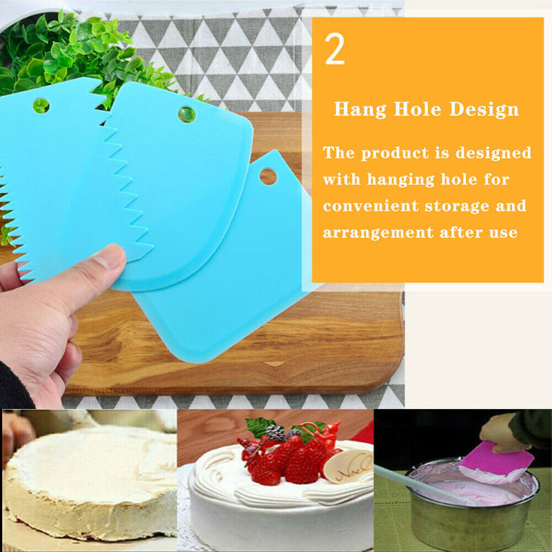 3Pcs New Plastic Dough Icing Fondant Scraper Cake Decorating Baking Pastry Tools
