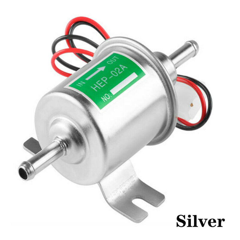 Universal 12V Gas Diesel Inline Fuel Pump Low Pressure Electric HEP-02A Silver