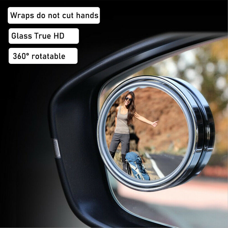 2Pcs 360° Round Blind Spot Mirror Glass Frameless Convex Rear View Mirror HD