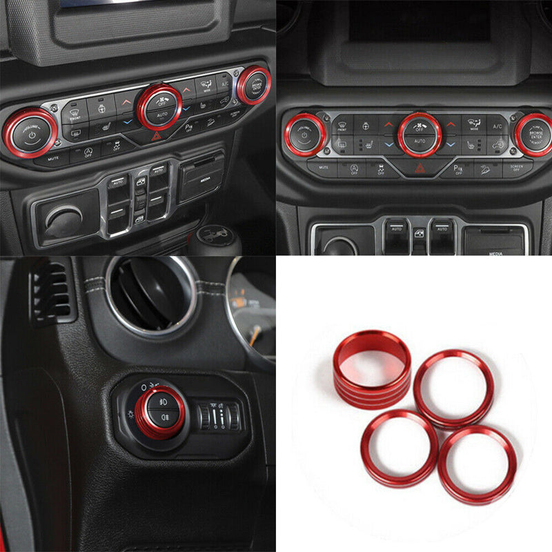 4x Air Conditioning Knob Switch Ring Cover Trim For Jeep Wrangler JL 2018+ Blue