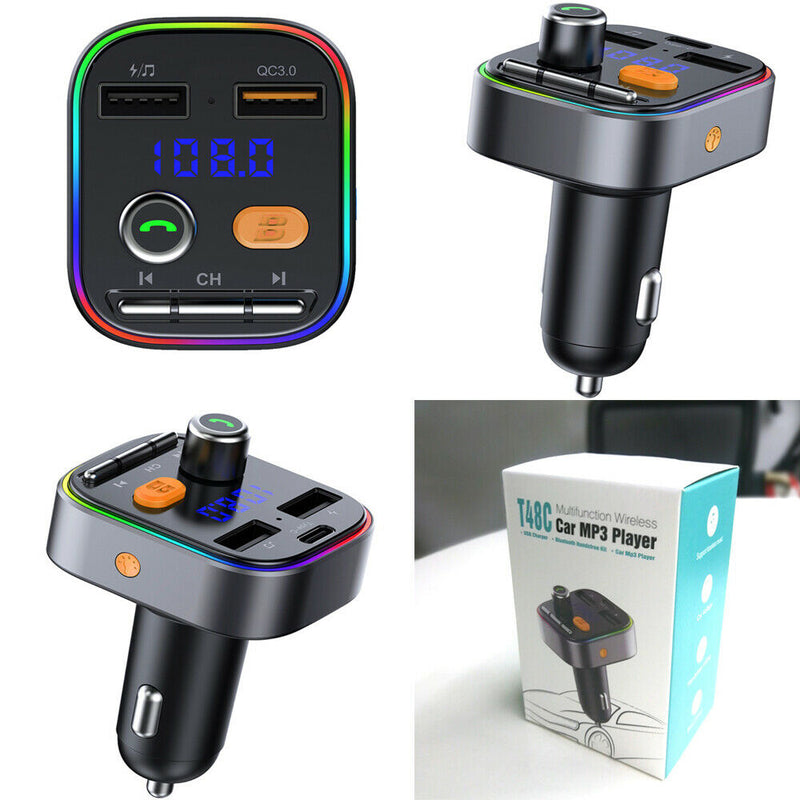 Wireless In-Car Bluetooth 5.0 Radio Adapter 2 USB Charger FM Transmitter MP3