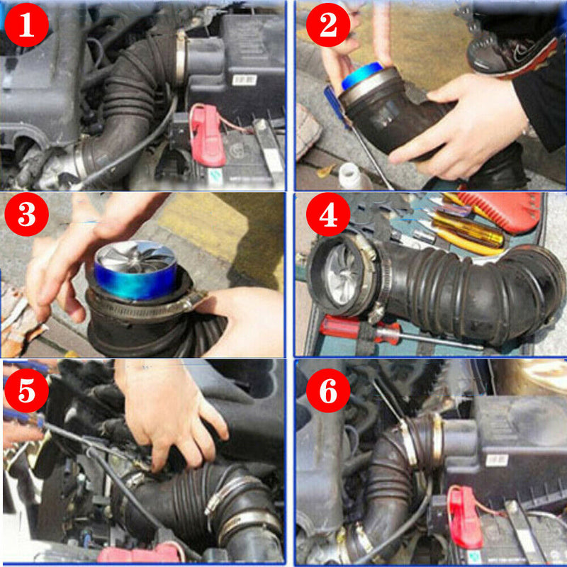 Car Air Intake Turbonator Fuel Gas Saver Fan Single Turbo Charger Turbine Blue