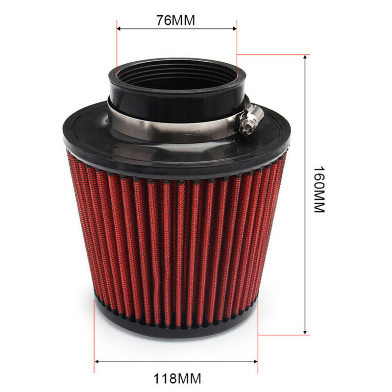 New 76MM Round Tapered Universal Air Intake Cone Filter Chrome Truck/Car/SUV