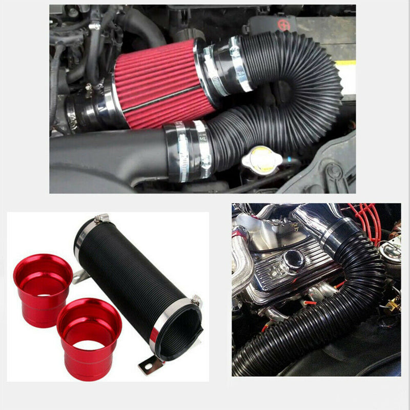 3" Red Flexible Adjustable Short Ram/Cold Car Air Intake Turbo Tube Pipe Hose