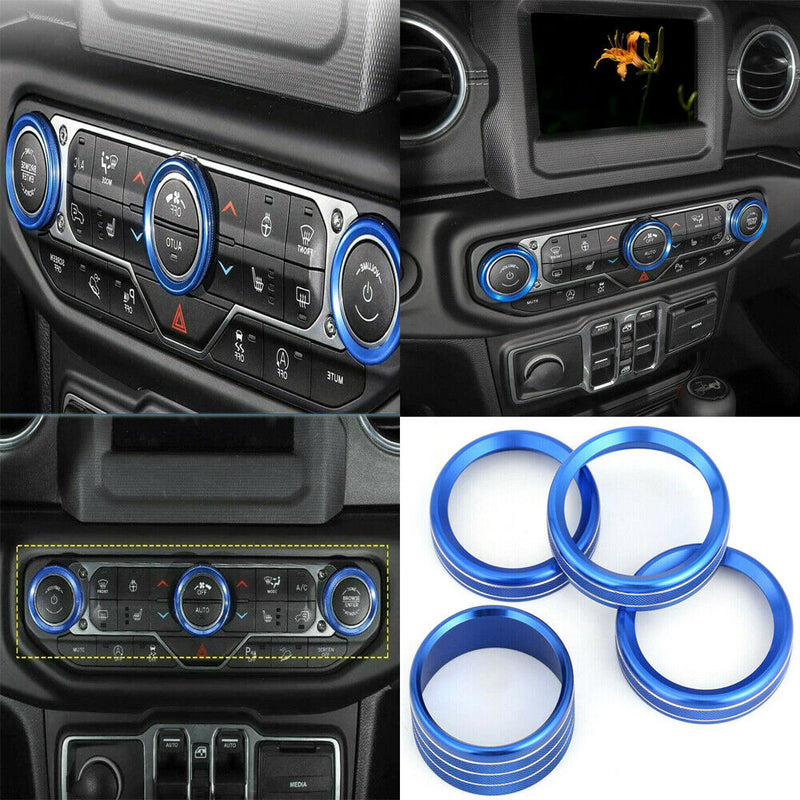 4x For Jeep Wrangler JL 2018+ Alloy Air Conditioner Switch Knob Ring Trim Silver