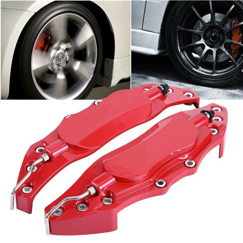 2pcs 3D Disc Brake Caliper Covers Front & Rear Accessories Kit Car Universal RED