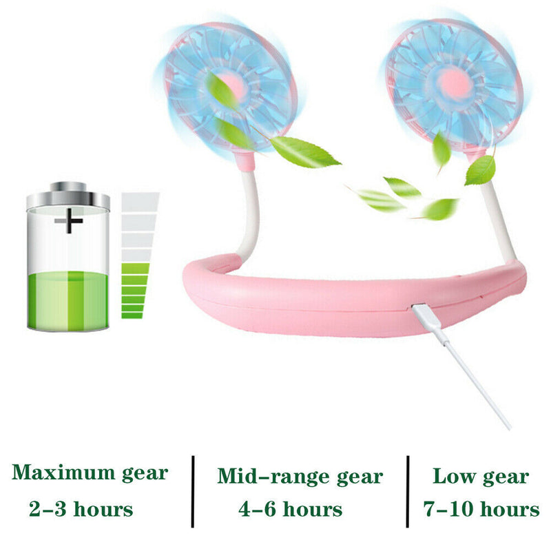Portable Neck-mounted 360° Rotating USB Rechargeable Sport Mini Dual Cooling Fan